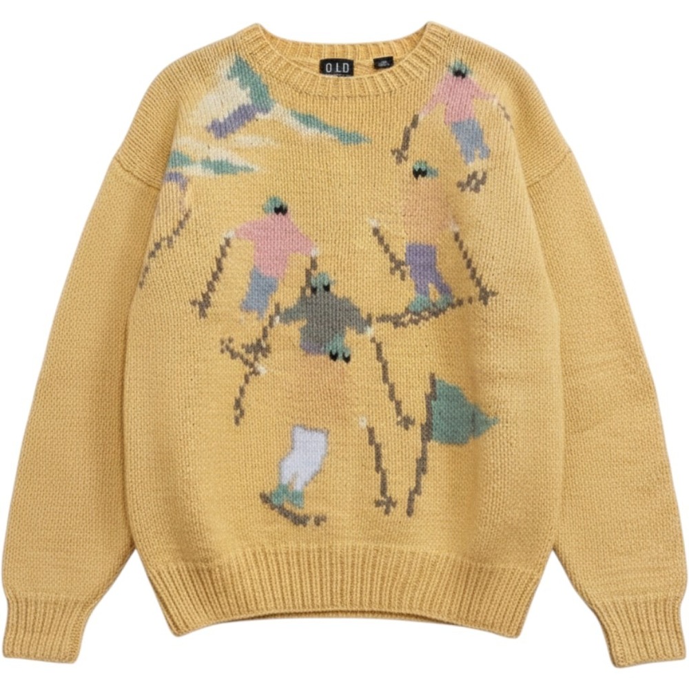 Gap Vintage Yellow Wool Ski All Over Print Novelty Sweater Size Medium